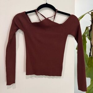 Dissh brown cross neck top (s)